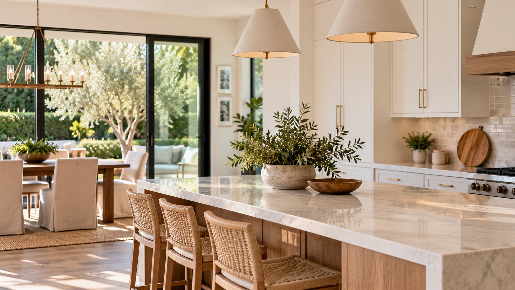 Bright modern kitchen with garden views