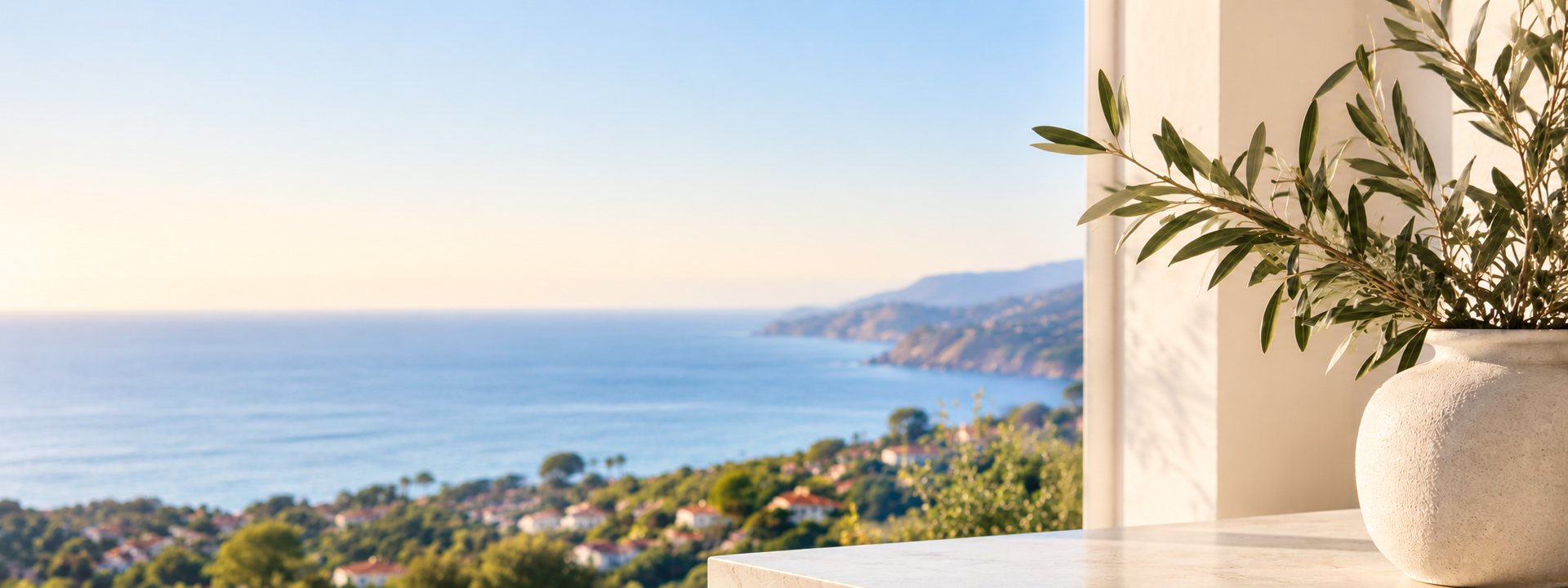 Sunlit coastal terrace